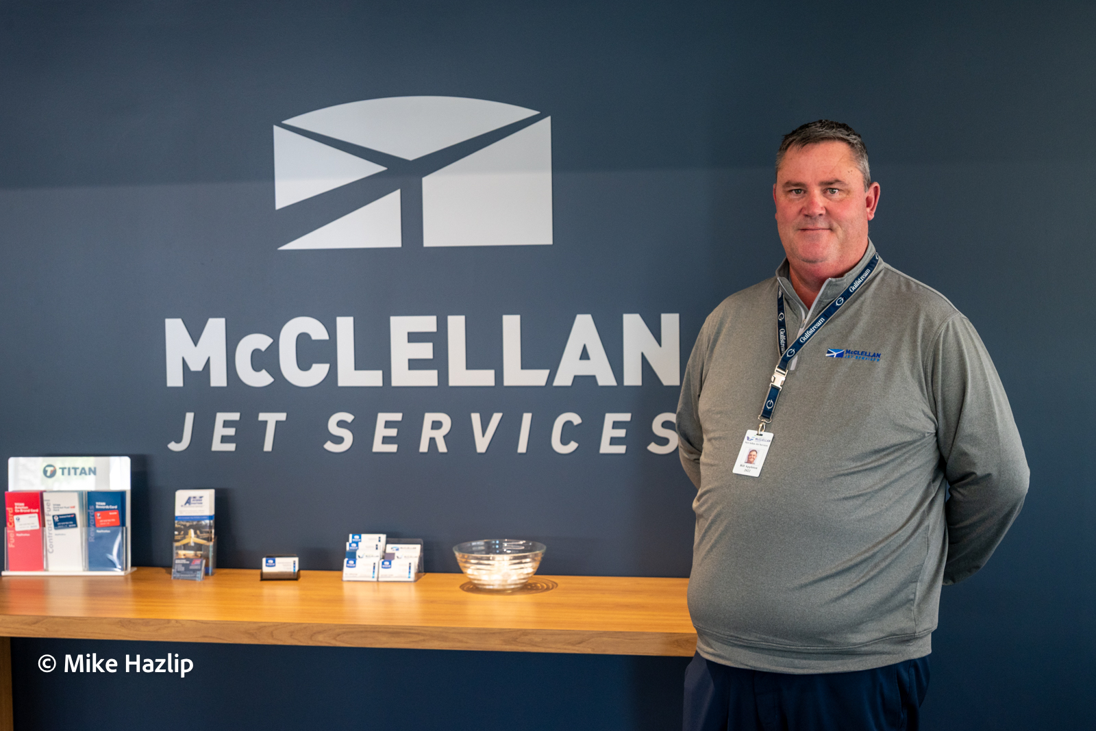 McClellan Jet Services Exectuive Vice President Bill Appleton in the newly remodeled lounge.